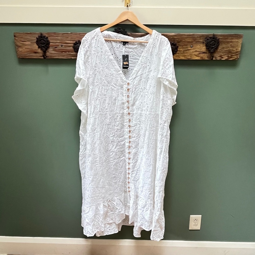 Torrid White Eyelet Midi Button Front Shirt Dress 5X 28 Cloud Dancer New NWT